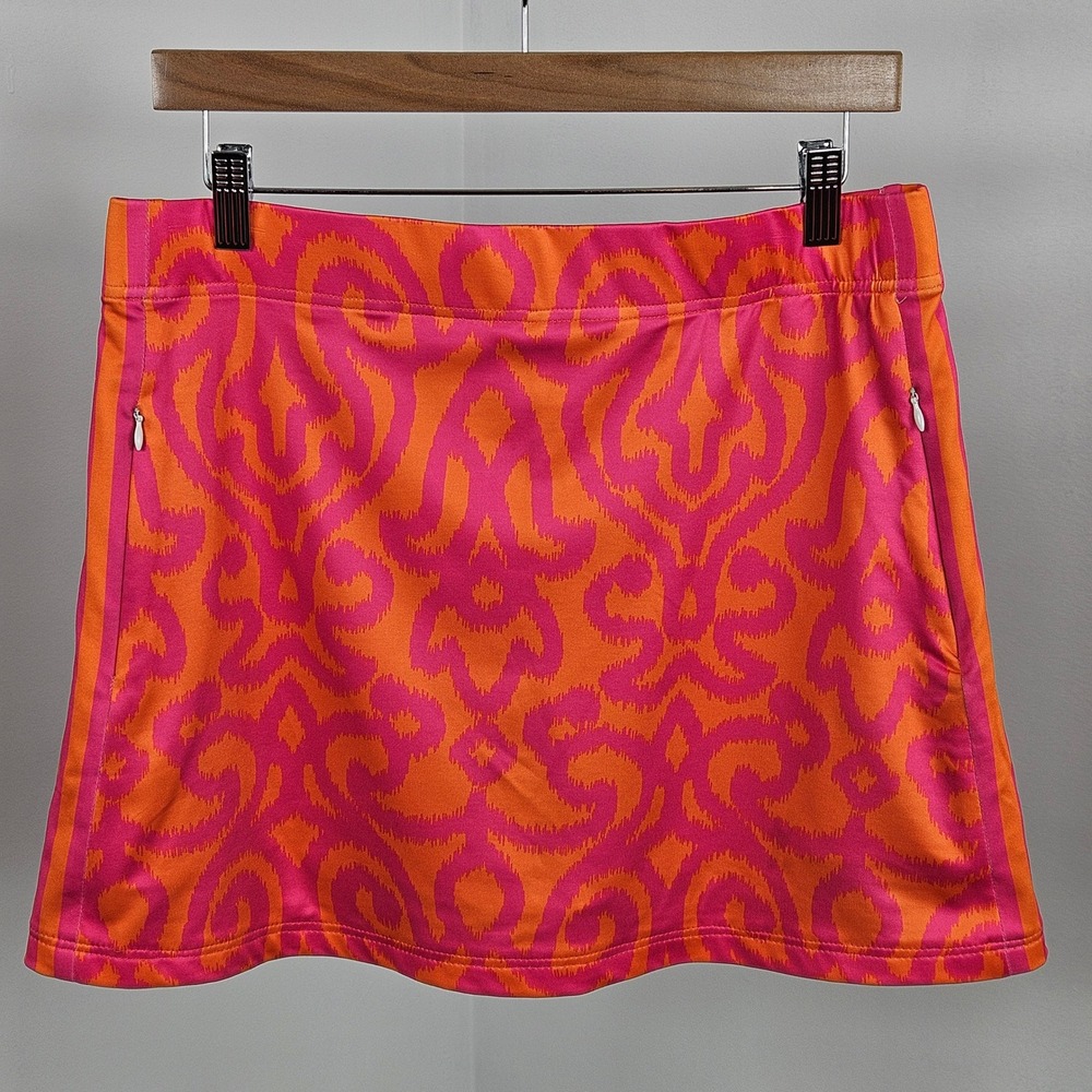 Gretchen Scott Skort Womens M Pink Orange Ikat Damask Golf Tennis Pickleball